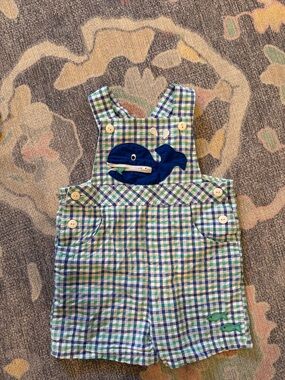 Florence Eiseman Blue & Green Plaid Whale Shortalls